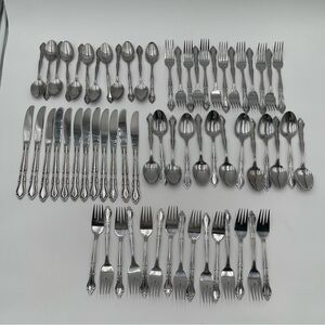 Vtg Rogers Stainless Korea "Auberge Scroll" Stanley Roberts Silverware 65 PCs